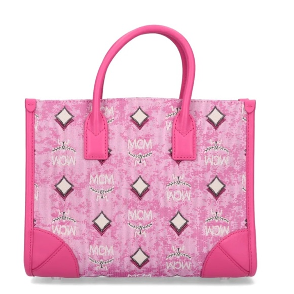 MCM Logo Jacquard Small Top Handle Bag and Matching Wallet - Picture 4 of 7